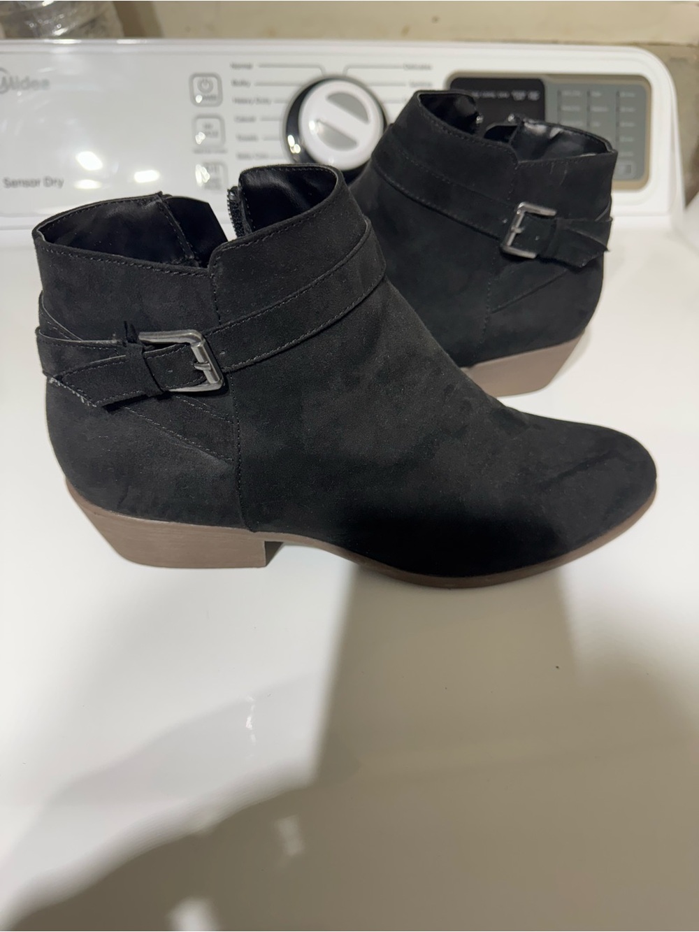 Women’s Black Ankle Booties with Buckle Detail
